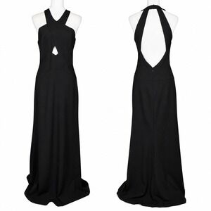 BCBGMAXAZRIA Formal Halter Dress Gown Womens 10 Black Open Back Evening Party